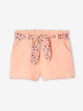 -Short bébé fille en gaze de coton ceinture imprimée