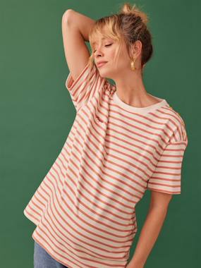 Striped Organic Cotton T-Shirt for Maternity, "parfaite" Embroidery, by ENVIE DE FRAISE  - vertbaudet enfant