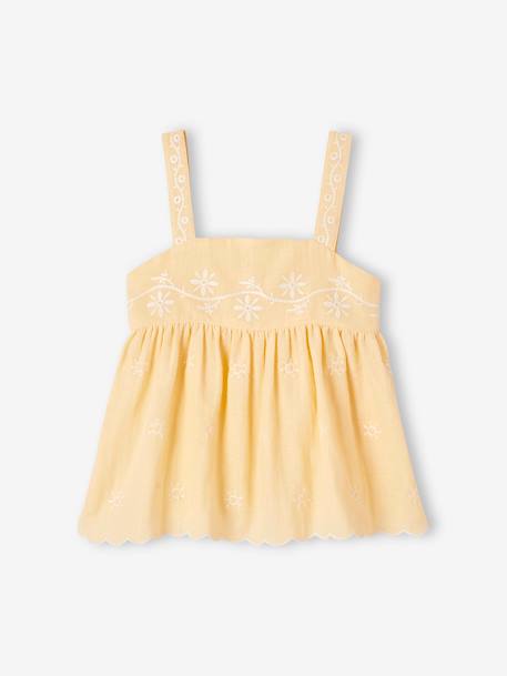 Embroidered Cotton Gauze Blouse for Girls pastel yellow - vertbaudet enfant 