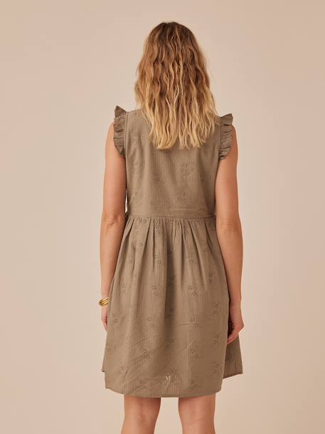 Robe courte grossesse en broderie anglaise manches volantées kaki - vertbaudet enfant 