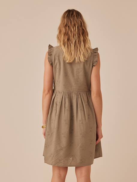 Short Dress with Ruffled Sleeves in Broderie Anglaise for Maternity, by ENVIE DE FRAISE khaki - vertbaudet enfant 