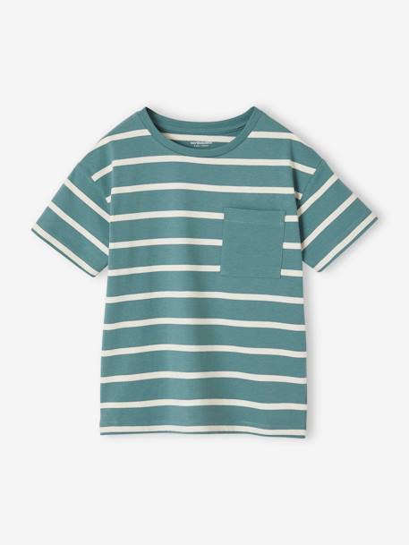 Tee-shirt garçon rayé personnalisable vert d'eau - vertbaudet enfant 