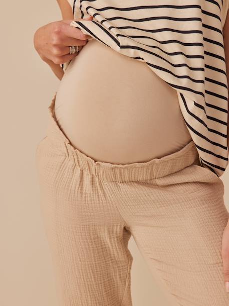 Pantalon grossesse en gaze de coton style paperbag ENVIE DE FRAISE sable+vieux rose - vertbaudet enfant 