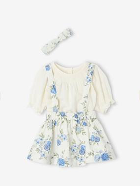 -Combo for Babies: Dotted Blouse, Printed Skirt & Headband