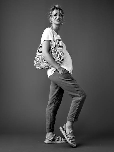Pantalon grossesse en gaze de coton style paperbag sable+vieux rose - vertbaudet enfant 