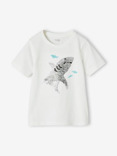 Basics T-Shirt with Reversible Sequins for Boys aqua green+white - vertbaudet enfant 
