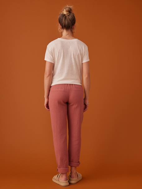 Pantalon grossesse en gaze de coton style paperbag sable+vieux rose - vertbaudet enfant 