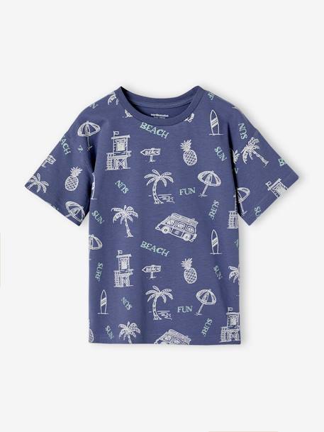 T-Shirt with Graphic Holiday Motifs for Boys printed green+printed white+slate blue - vertbaudet enfant 