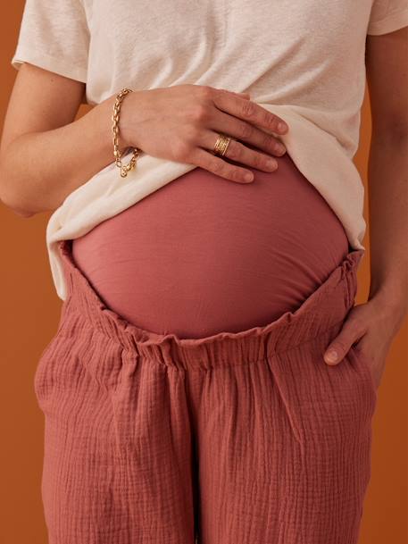 Pantalon grossesse en gaze de coton style paperbag sable+vieux rose - vertbaudet enfant 
