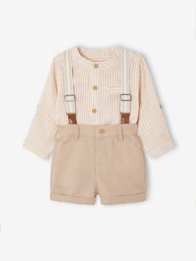 -Occasion Wear Ensemble: Shirt + Shorts + Braces for Babies
