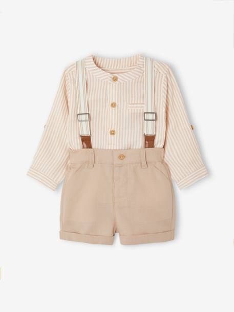 Occasion Wear Ensemble: Shirt + Shorts + Braces for Babies taupe - vertbaudet enfant 