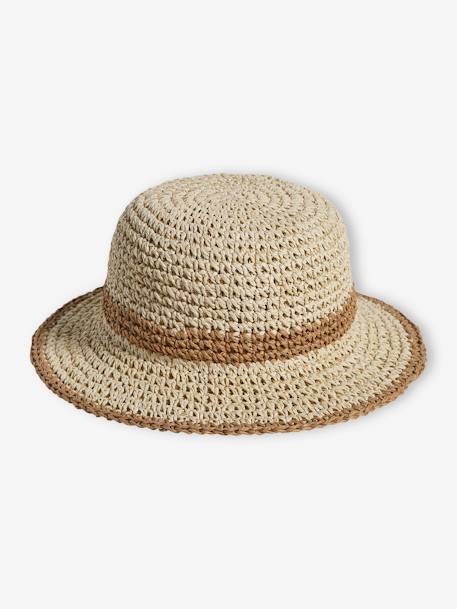 Two-Tone, Straw-Effect Crocheted Hat for Girls wood - vertbaudet enfant 