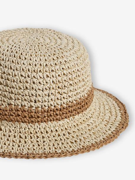 Two-Tone, Straw-Effect Crocheted Hat for Girls wood - vertbaudet enfant 