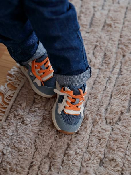 Baskets lacées et zippées bébé bleu jean+écru - vertbaudet enfant 