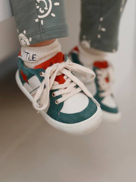 Leather Trainers with Laces & Zips for Babies ecru - vertbaudet enfant 