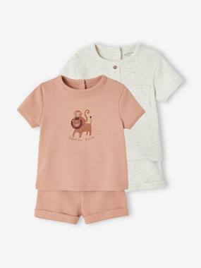 Baby-Pyjamas & Sleepsuits-Pack of 2 Short Pyjamas in Honeycomb Fabric for Newborn Babies