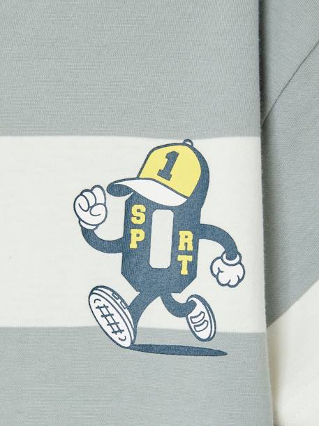 Sports T-Shirt with Mascot & Wide Stripes for Boys aqua green - vertbaudet enfant 