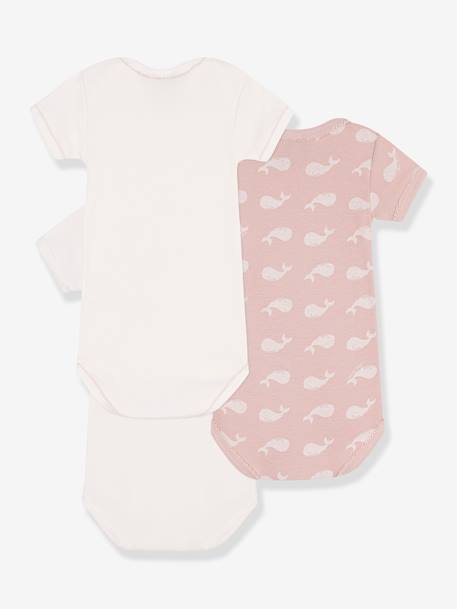 Pack of 3 Short Sleeve Organic Cotton Bodysuits, Whales by Petit Bateau pale pink - vertbaudet enfant 