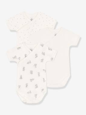 Baby-Bodysuits-Pack of 3 Short Sleeve Crossover Bodysuits for Babies, Rabbits by Petit Bateau