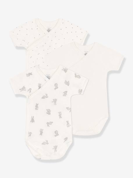 Pack of 3 Short Sleeve Crossover Bodysuits for Babies, Rabbits by Petit Bateau white - vertbaudet enfant 