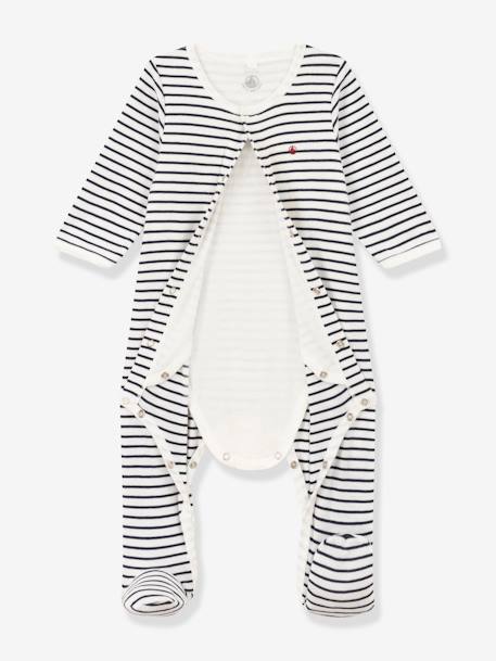 Striped Cotton Bodyjamas for Babies, by Petit Bateau navy blue - vertbaudet enfant 