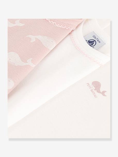 Pack of 3 Short Sleeve Organic Cotton Bodysuits, Whales by Petit Bateau pale pink - vertbaudet enfant 