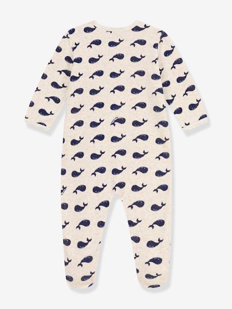 Navy Whales Sleepsuit in Velour, for Babies by Petit Bateau marl beige - vertbaudet enfant 