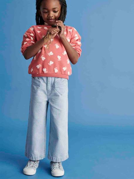 Wide Cropped Trousers with Heart Pockets for Girls stone+striped blue - vertbaudet enfant 