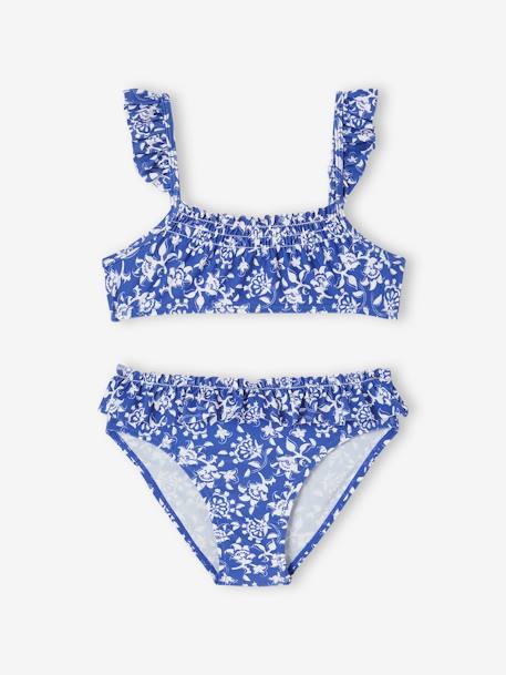 Floral Bikini for Girls, Team Famille Collection printed blue - vertbaudet enfant 