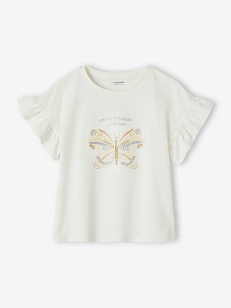 T-Shirt with Sequinned Motif for Girls ecru+strawberry+tangerine - vertbaudet enfant 