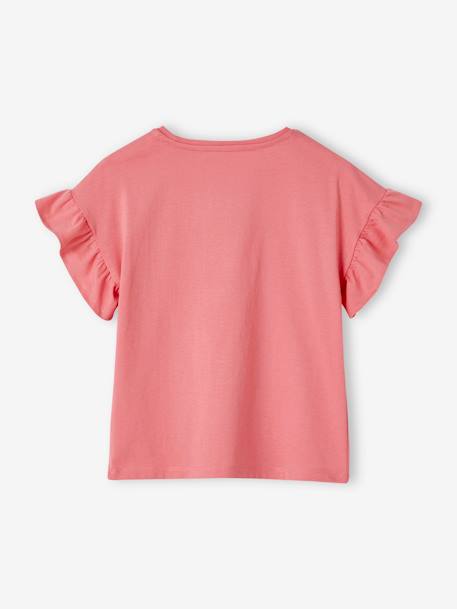 Tee-shirt motif à sequins fille écru+fraise+mandarine - vertbaudet enfant 