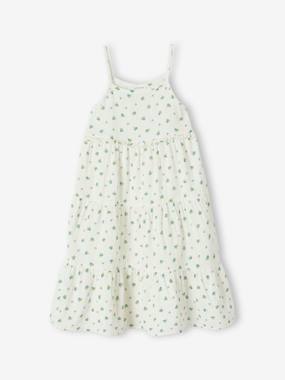 -Long Strappy Dress in Cotton Gauze, for Girls