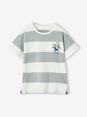 Boys-Tops-Sports T-Shirt with Mascot & Wide Stripes for Boys