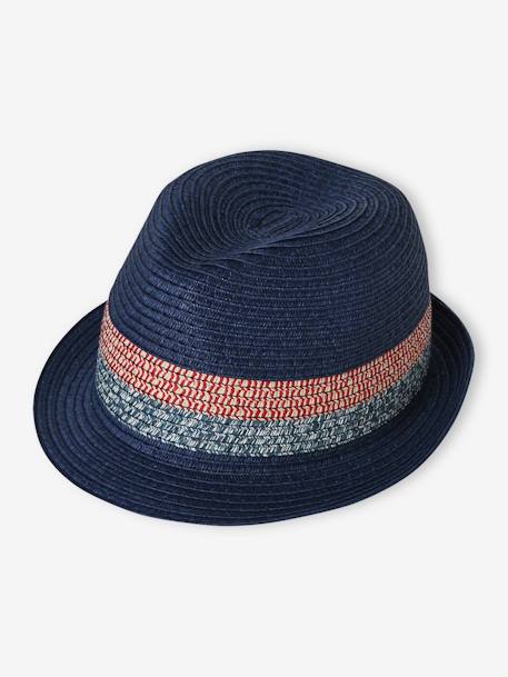 Straw-Like Panama Hat for Boys blue+navy blue - vertbaudet enfant 