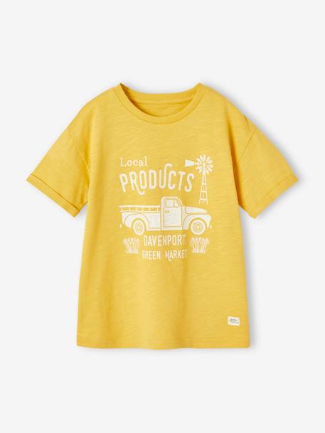 T-Shirt with Vintage Motif & Short Roll-Up Sleeve for Boys yellow - vertbaudet enfant 