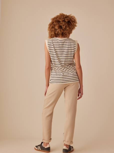 Pantalon grossesse en gaze de coton style paperbag sable+vieux rose - vertbaudet enfant 