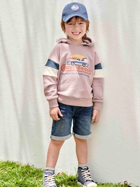 Hoodie with Graphic Motif & Colourblock Sleeves for Boys mauve+ochre - vertbaudet enfant 