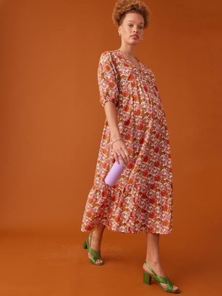 Robe longue grossesse esprit bohème écru+vert - vertbaudet enfant 