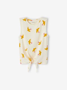 Girls-Printed Sleeveless Top with Bow for Girls