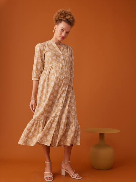 Long Buttoned Bohemian Style Dress, by ENVIE DE FRAISE yellow - vertbaudet enfant 