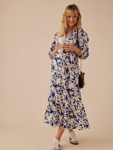 Robe longue grossesse esprit bohème boutonnée bleu roi+grenadine+noir - vertbaudet enfant 