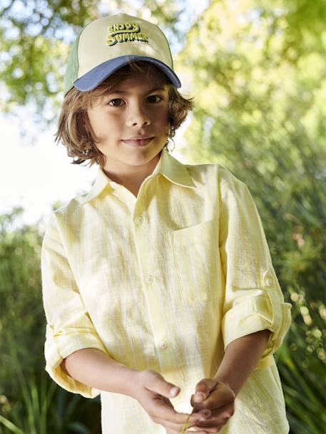 Chemise rayée effet lin garçon jaune pastel - vertbaudet enfant 