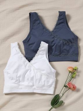 Maternity-Pack of 2 Crossover Bras, Lace Finish, Maternity & Nursing Special