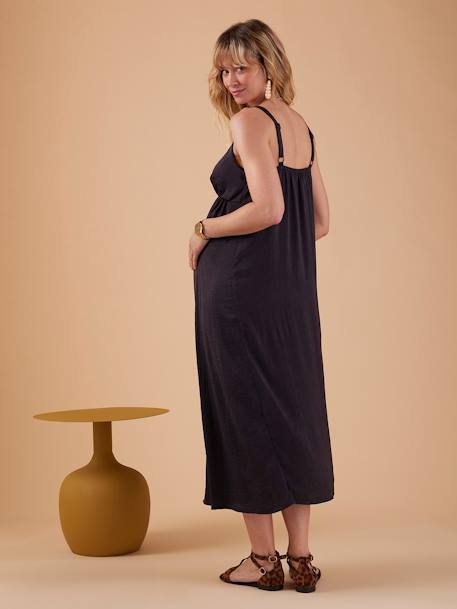 Robe longue à bretelles grossesse effet satiné anthracite - vertbaudet enfant 