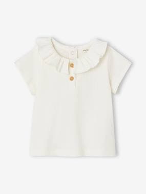Rib Knit T-Shirt with Frilled Collar for Babies  - vertbaudet enfant