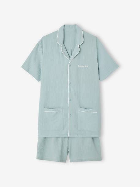 Pyjama short gaze de coton homme team famille personnalisable vert sauge - vertbaudet enfant 