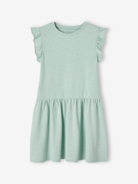 Dress with Ruffle on the Sleeves, for Girls aqua green+mauve+red - vertbaudet enfant 