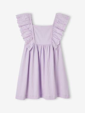 Dress with Ruffles in Broderie Anglaise & Creased Effect, for Girls  - vertbaudet enfant
