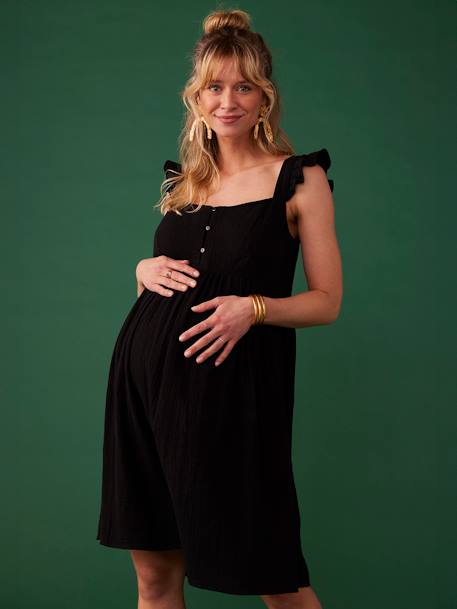 Strappy Dress with Ruffles for Maternity in Cotton Gauze, by ENVIE DE FRAISE black+rosy - vertbaudet enfant 