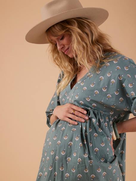 Robe longue grossesse esprit bohème écru+vert - vertbaudet enfant 
